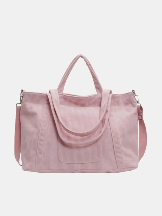 Corduroy Solid Large Tote Bag - Premium Tote Bag from Trendsi - Just $39.99! Shop now at Handbags Specialist Headquarter