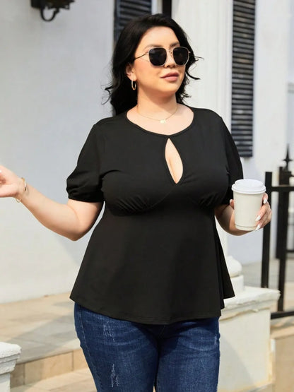 Plus Size Cutout Short Sleeve Blouse - Premium Plus Size Shirts from Trendsi - Just $21! Shop now at Handbags Specialist Headquarter