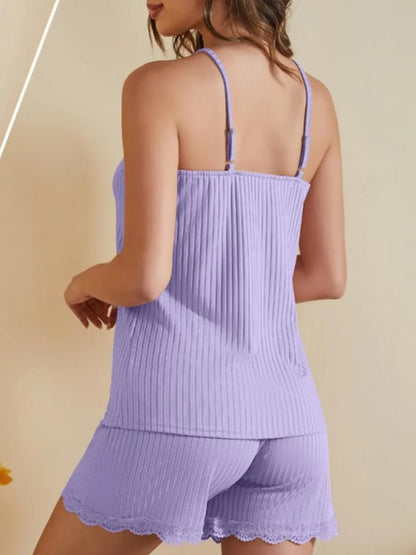 Ribbed Scoop Neck Top and Shorts Lounge Set - Premium Sleepwear from Trendsi - Just $26.06! Shop now at Handbags Specialist Headquarter