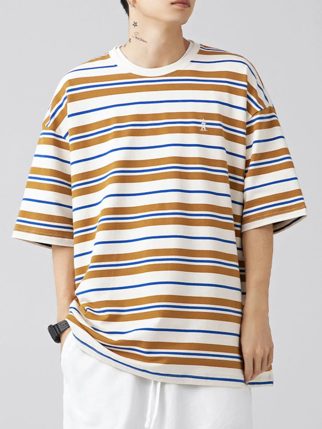 Men's Plus Size Basic style Round Neck Striped T-Shirt - Premium Men's T-Shirt from Trendsi - Just $33.99! Shop now at Handbags Specialist Headquarter