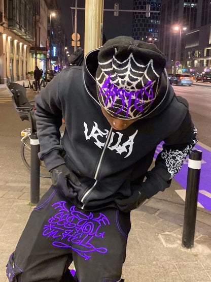 Men's Zip Up Letter Graphic Hoodie - Premium Men's Sweatshirts from Trendsi - Just $31.02! Shop now at Handbags Specialist Headquarter