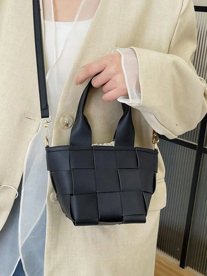 PU Leather Braided Bucket Bag - Premium Tote Bag from Trendsi - Just $33.99! Shop now at Handbags Specialist Headquarter