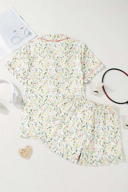 Printed Button Up Short Sleeve Top and Shorts Lounge Set - Premium Sleepwear from Trendsi - Just $48.99! Shop now at Handbags Specialist Headquarter