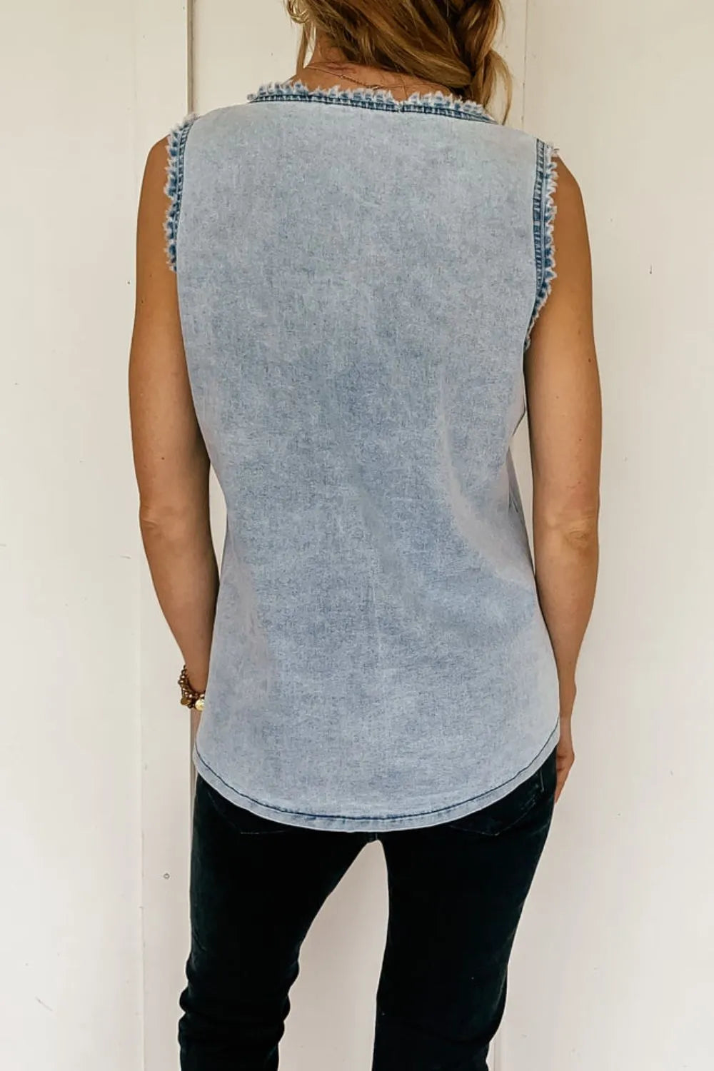 Mineral Wash Denim Frayed U Neck Sleeveless Top - Premium Women / Jeans & Denim from Trendsi - Just $30.96! Shop now at Handbags Specialist Headquarter