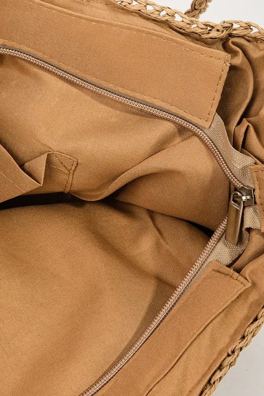 Fame Square Braided Pattern Tote Bag - Premium Tote Bag from Trendsi - Just $41.99! Shop now at Handbags Specialist Headquarter