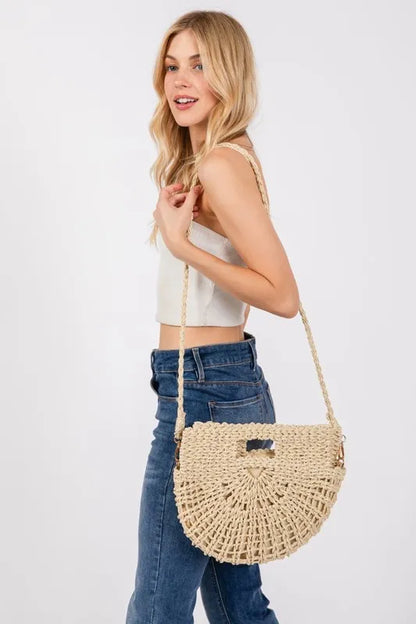 Fame Braided Semi Circle Tote Bag - Premium Tote Bag from Trendsi - Just $31.99! Shop now at Handbags Specialist Headquarter