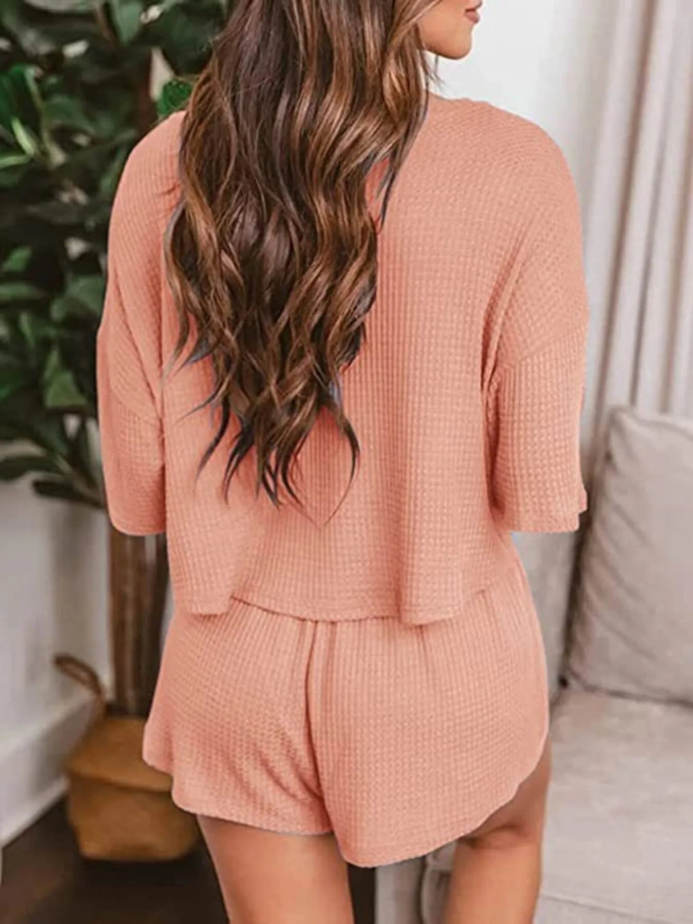Waffle Knit Top and Shorts Lounge Set - Premium Sleepwear from Trendsi - Just $29.99! Shop now at Handbags Specialist Headquarter