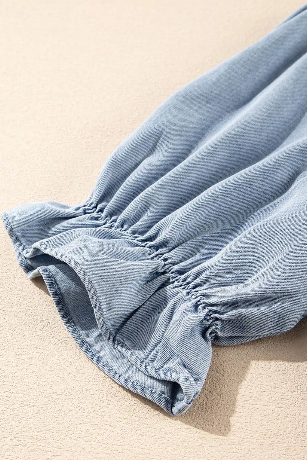 Ruffle Short Puff Sleeve Button Down Denim Shirt - Premium Women / Jeans & Denim from Trendsi - Just $47.50! Shop now at Handbags Specialist Headquarter