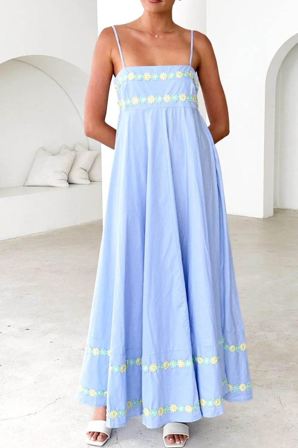 Floral Embroidered Spaghetti Strap Maxi Dress - Premium Maxi Dress from Trendsi - Just $47.99! Shop now at Handbags Specialist Headquarter