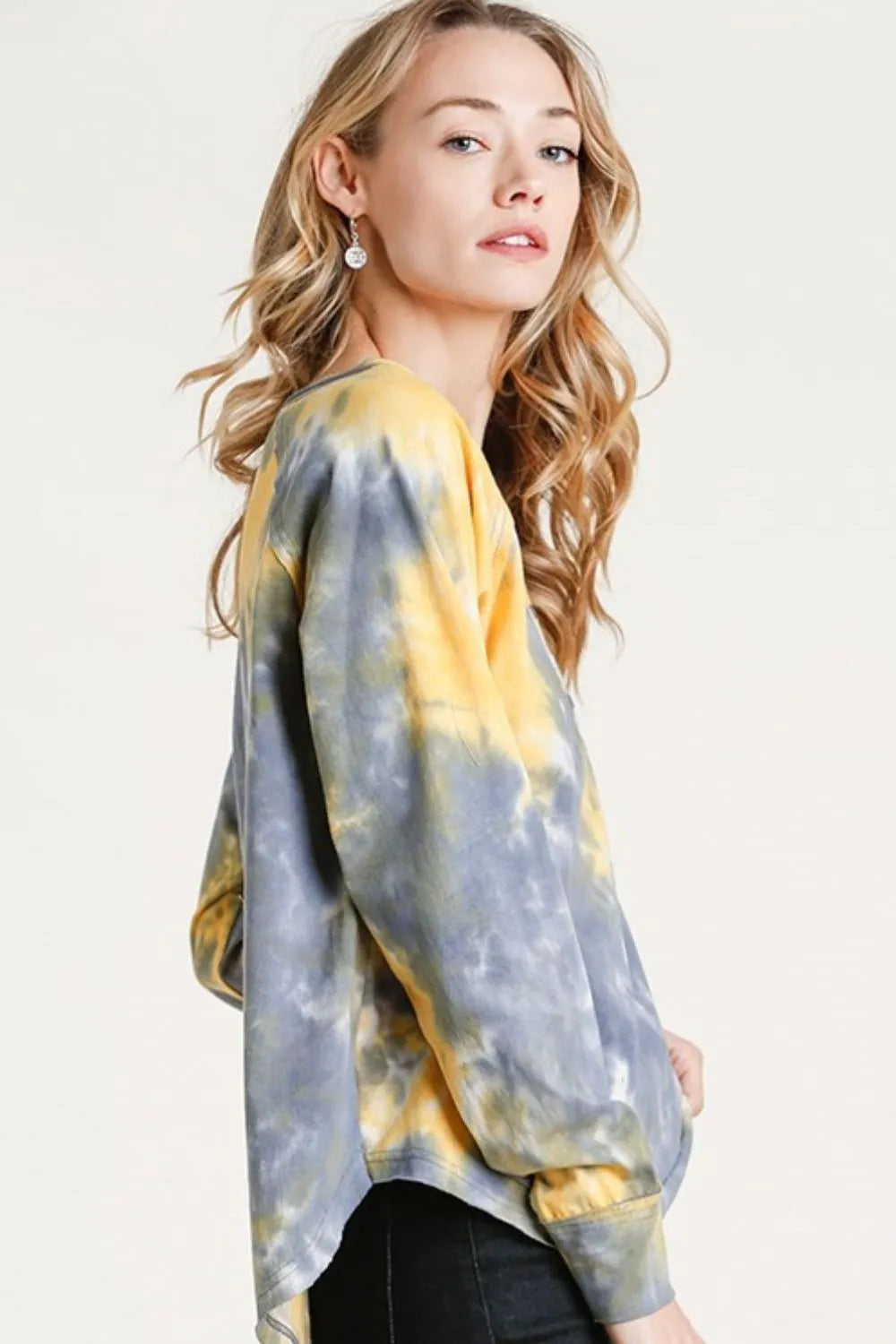 Umgee Full Size Tie Dye Button Front Long Raglan Sleeve Top Plus Size - Premium Dresses from Trendsi - Just $28.99! Shop now at Handbags Specialist Headquarter
