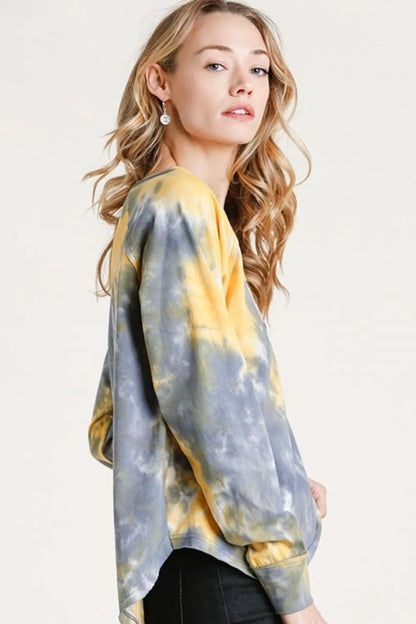 Umgee Full Size Tie Dye Button Front Long Raglan Sleeve Top Plus Size - Premium Dresses from Trendsi - Just $28.99! Shop now at Handbags Specialist Headquarter