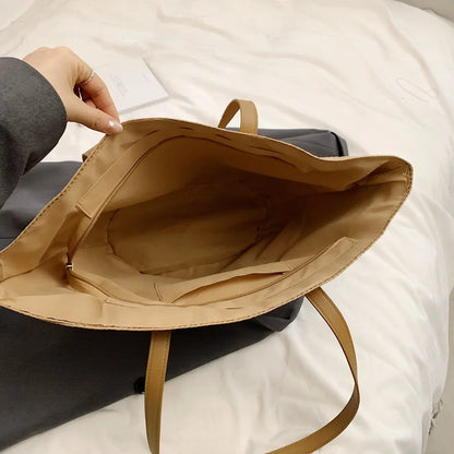 Contrast Straw Braided Handbag - Premium Tote Bag from Trendsi - Just $32.99! Shop now at Handbags Specialist Headquarter