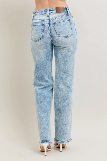 Judy Blue Full Size Hw Mineral Wash Destroy 90's Straight Jeans Plus Size - Premium Women / Jeans & Denim from Trendsi - Just $69.99! Shop now at Handbags Specialist Headquarter