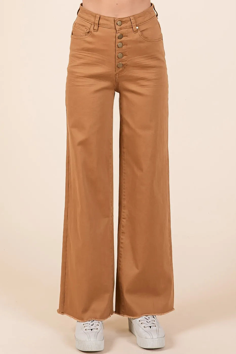 Mittoshop Twill High Waisted Button Fly Wide Leg Pants - Premium Women Pants from Trendsi - Just $56.99! Shop now at Handbags Specialist Headquarter