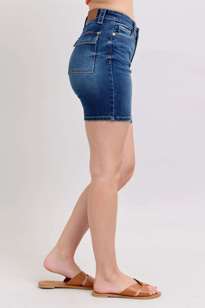Judy Blue Full Size High Waist Bermudas Jeans W/ Back Flap Pockets Plus Size - Premium Women / Jeans & Denim from Trendsi - Just $50.99! Shop now at Handbags Specialist Headquarter
