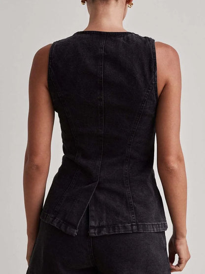 Button Down Denim Vest - Premium Women / Jeans & Denim from Trendsi - Just $34.56! Shop now at Handbags Specialist Headquarter