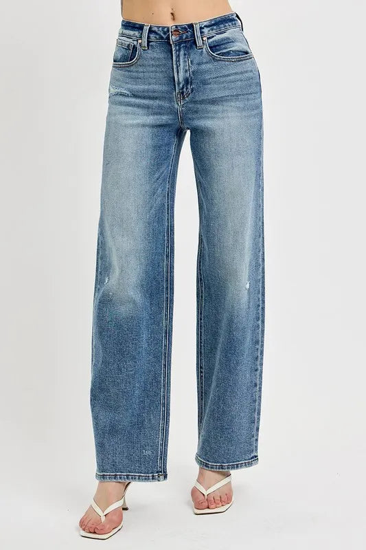 RISEN Full Size Distressed Wide Leg Jeans Plus Size - Premium Women / Jeans & Denim from Trendsi - Just $57.99! Shop now at Handbags Specialist Headquarter