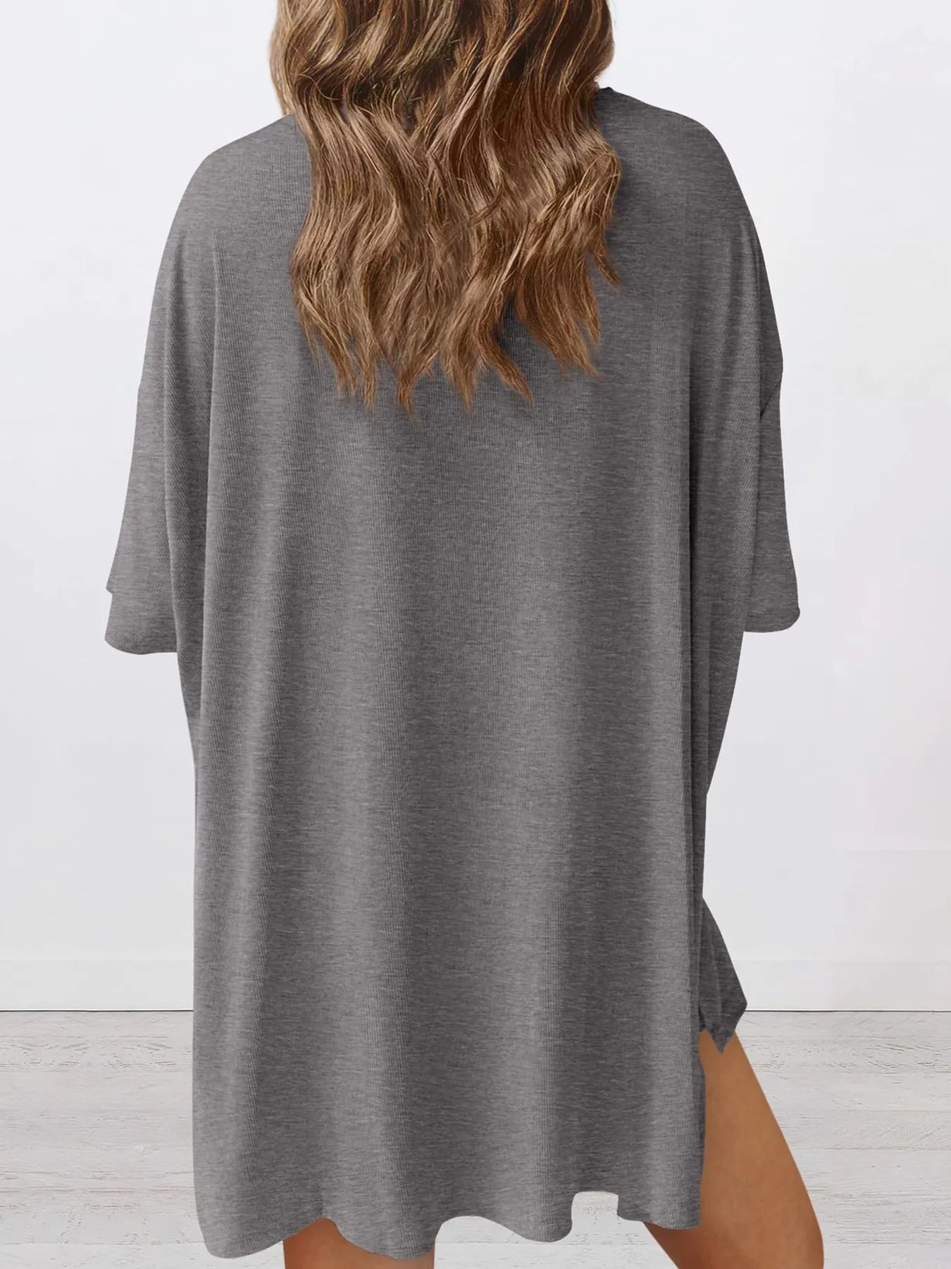 Full Size Oversized Slit Round Neck Top and Shorts Lounge Set Plus Size - Premium Sleepwear from Trendsi - Just $28.99! Shop now at Handbags Specialist Headquarter