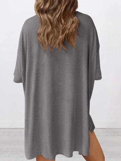 Full Size Oversized Slit Round Neck Top and Shorts Lounge Set Plus Size - Premium Sleepwear from Trendsi - Just $28.99! Shop now at Handbags Specialist Headquarter