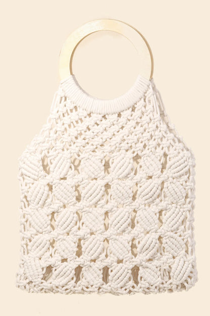 Fame Boho Braided Wooden Top Handle Bag - Premium Tote Bag from Trendsi - Just $35.99! Shop now at Handbags Specialist Headquarter