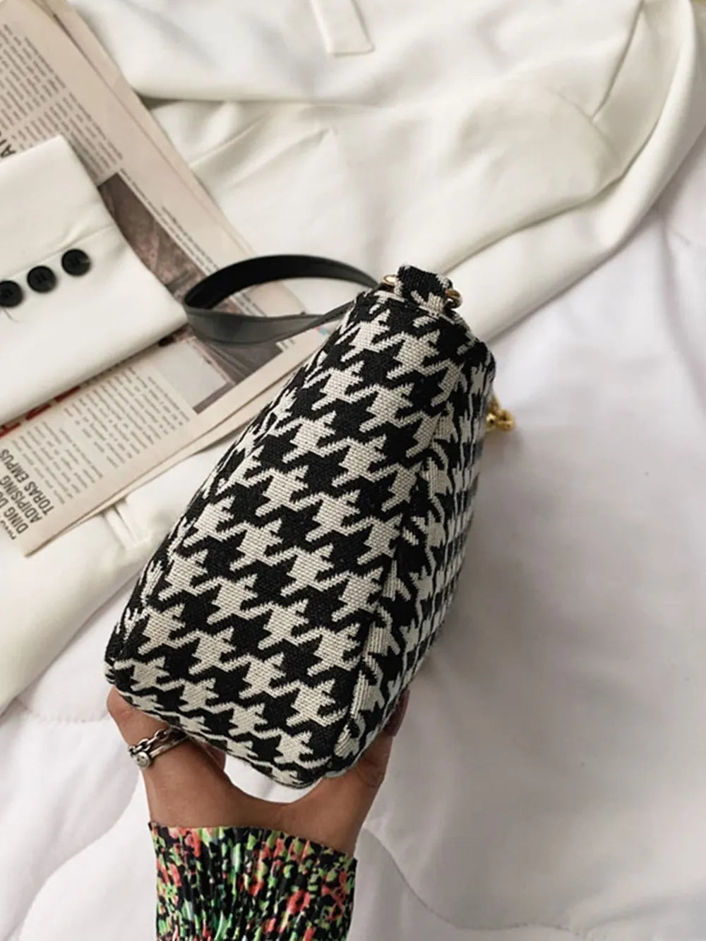 Houndstooth Polyester Handbag - Premium handbags from Trendsi - Just $14.99! Shop now at Handbags Specialist Headquarter