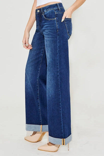 RISEN Full Size Tummy Control High Rise Wide Leg Cuffed Jeans Plus Size - Premium Women / Jeans & Denim from Trendsi - Just $70.99! Shop now at Handbags Specialist Headquarter