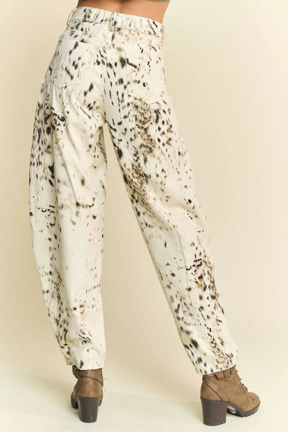 Davi & Dani Abstract Tie Dye Dot Lace Detail Barrel Pants - Premium Women Pants from Trendsi - Just $61.99! Shop now at Handbags Specialist Headquarter
