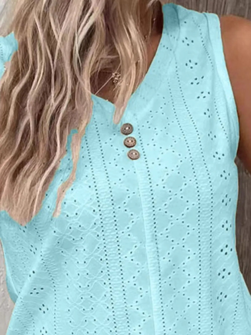 Full Size Eyelet V-Neck Tank Plus Size - Premium Dresses from Trendsi - Just $22.99! Shop now at Handbags Specialist Headquarter