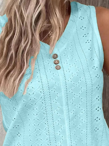 Full Size Eyelet V-Neck Tank Plus Size - Premium Dresses from Trendsi - Just $22.99! Shop now at Handbags Specialist Headquarter