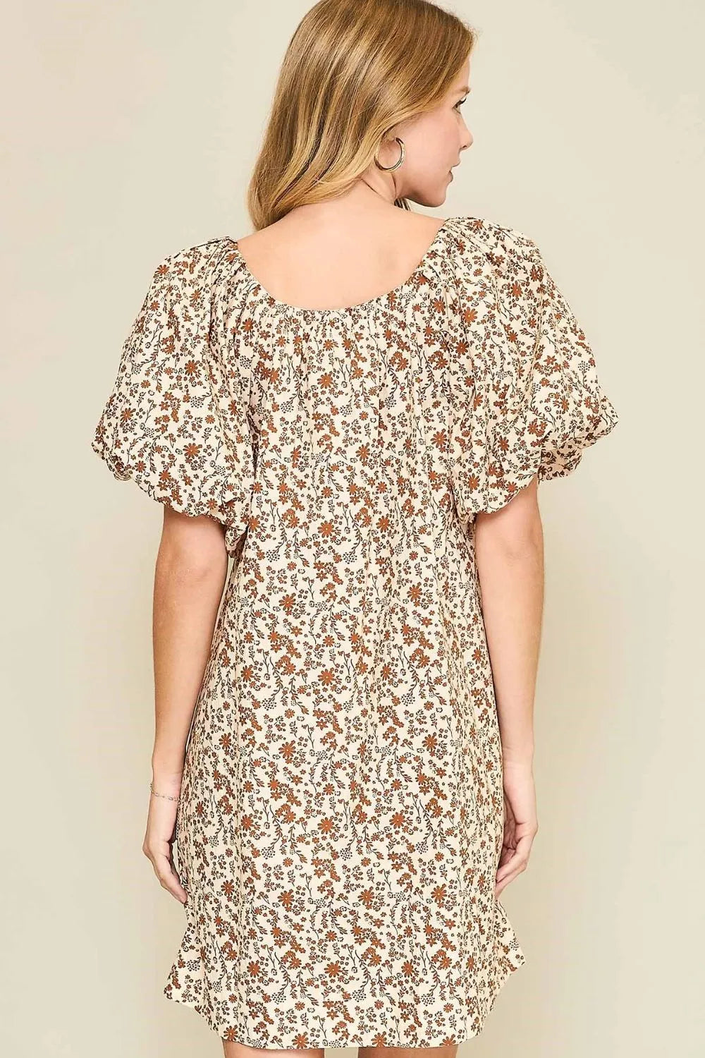 Umgee Full Size Lace Tape Drawstring Floral Puff Sleeve Mini Dress Plus Size - Premium Dresses from Trendsi - Just $48.99! Shop now at Handbags Specialist Headquarter