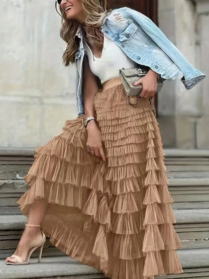 Layered Ruffle Maxi Skirt - Premium Skirts from Trendsi - Just $38.99! Shop now at Handbags Specialist Headquarter