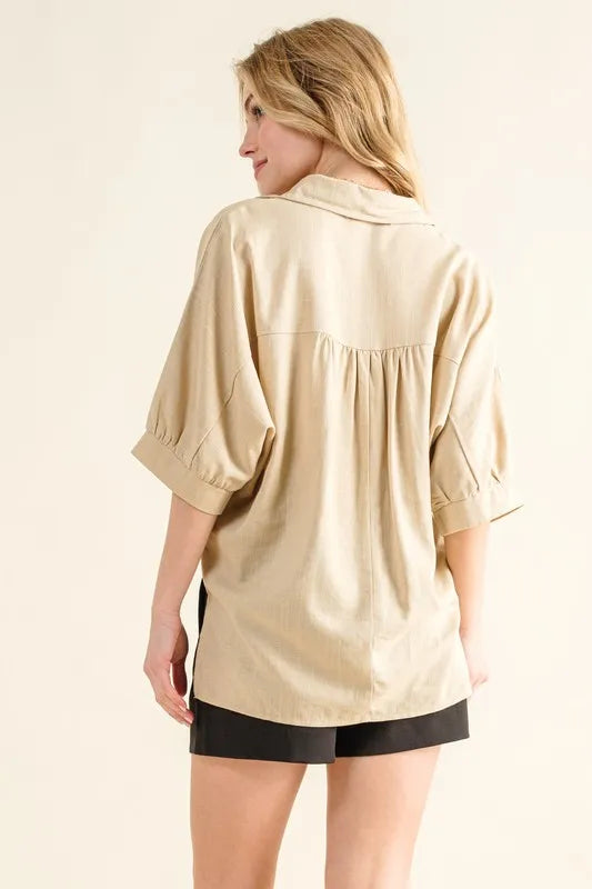 And The Why Oversized Linen Button Down Shirts Top - Premium Women's Down Shirt Tops from Trendsi - Just $27.82! Shop now at Handbags Specialist Headquarter