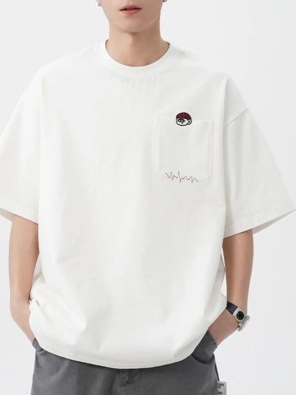 Men's Plus Size Round Neck Embroidered T-Shirt - Premium Men's T-Shirt from Trendsi - Just $30.99! Shop now at Handbags Specialist Headquarter