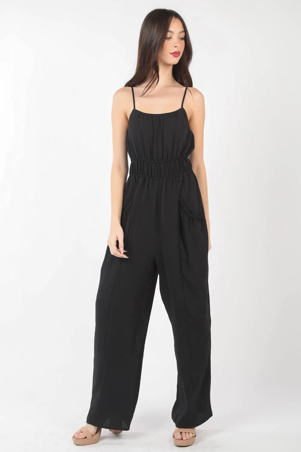 VERY J Pintuck Detail Woven Sleeveless Jumpsuit - Premium Sleepwear from Trendsi - Just $45.99! Shop now at Handbags Specialist Headquarter