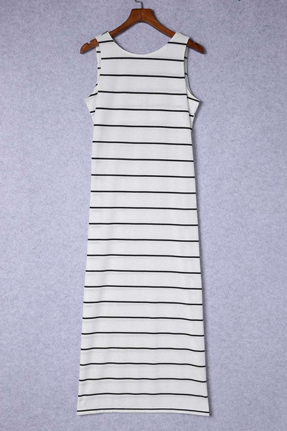 Striped Slit Sleeveless Maxi Dress - Premium Maxi Dress from Trendsi - Just $35.99! Shop now at Handbags Specialist Headquarter