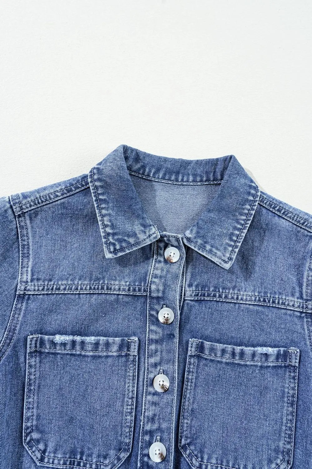 Chest Pocket Front Buttoned Folded Edge Denim Short Sleeve Romper - Premium Women / Jeans & Denim from Trendsi - Just $62.04! Shop now at Handbags Specialist Headquarter