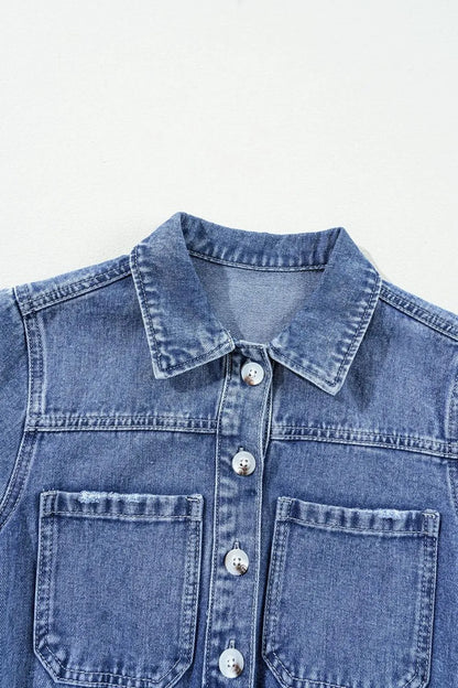 Chest Pocket Front Buttoned Folded Edge Denim Short Sleeve Romper - Premium Women / Jeans & Denim from Trendsi - Just $62.04! Shop now at Handbags Specialist Headquarter