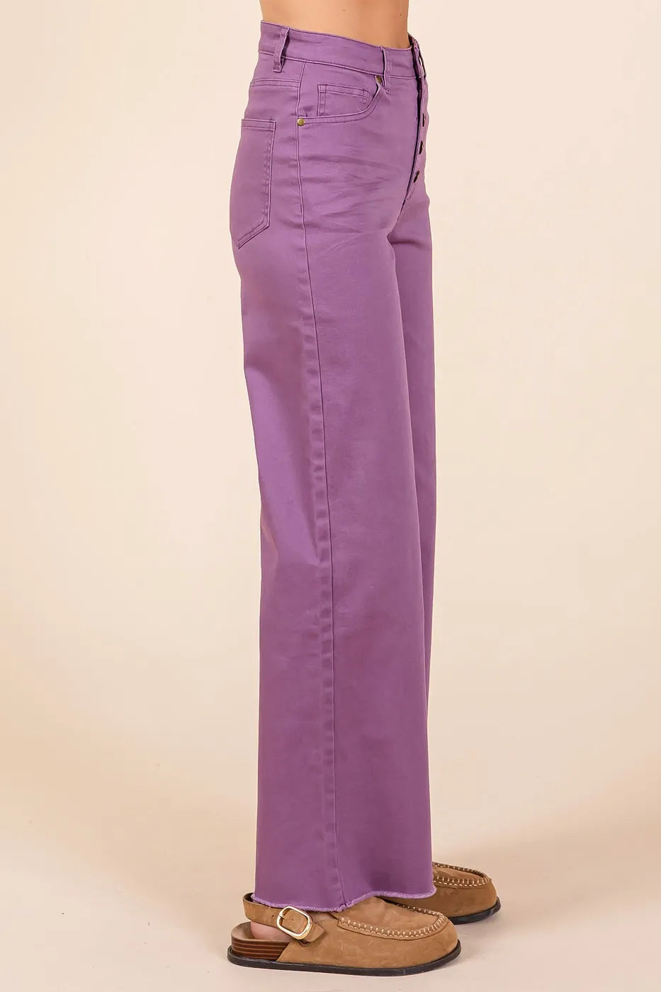 Mittoshop Twill High Waisted Button Fly Wide Leg Pants - Premium Women Pants from Trendsi - Just $56.99! Shop now at Handbags Specialist Headquarter