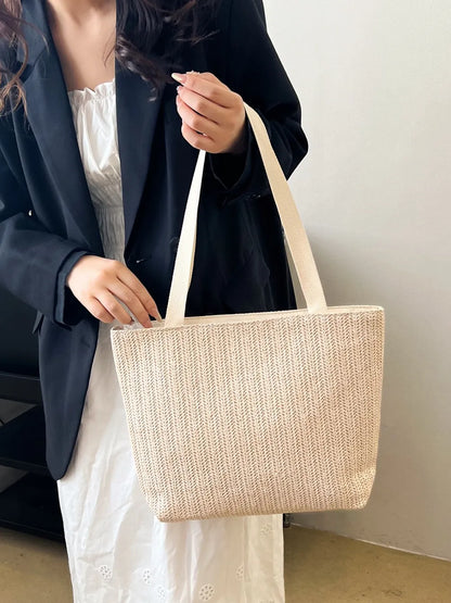 Straw Woven Tote Bag - Premium Tote Bag from Trendsi - Just $39.99! Shop now at Handbags Specialist Headquarter