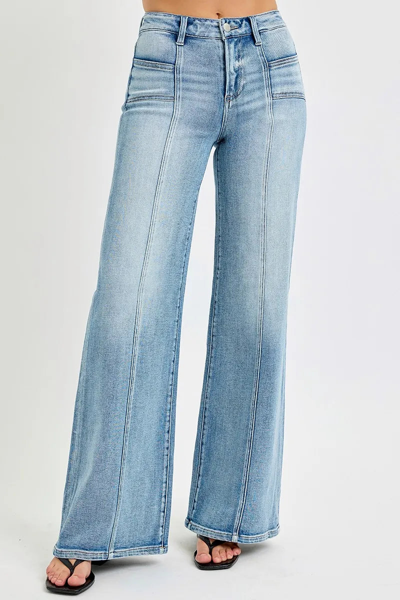 RISEN Full Size Mid Rise Wide Jeans with Front Patch Pocket Plus Size - Premium Women / Jeans & Denim from Trendsi - Just $66.99! Shop now at Handbags Specialist Headquarter