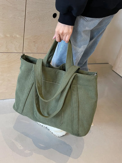 Corduroy Solid Large Tote Bag - Premium Tote Bag from Trendsi - Just $39.99! Shop now at Handbags Specialist Headquarter