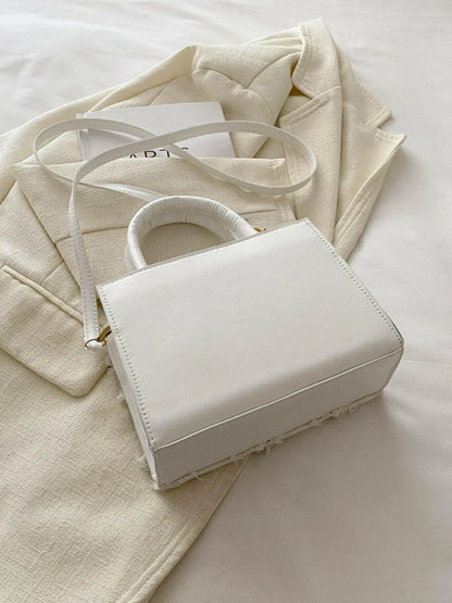 Raw Hem Denim PU Leather Handbag.