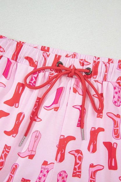 Cowgirl Boots Printed Shirt and Shorts Set - Premium Sleepwear from Trendsi - Just $60.99! Shop now at Handbags Specialist Headquarter