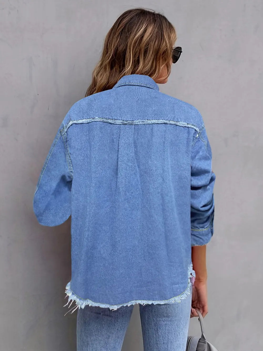 Pocketed Collared Neck Long Sleeve Denim Shirt - Premium Women / Jeans & Denim from Trendsi - Just $38.26! Shop now at Handbags Specialist Headquarter