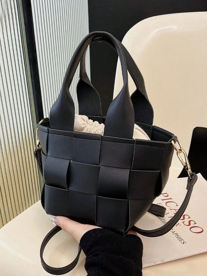 PU Leather Braided Bucket Bag - Premium Tote Bag from Trendsi - Just $33.99! Shop now at Handbags Specialist Headquarter