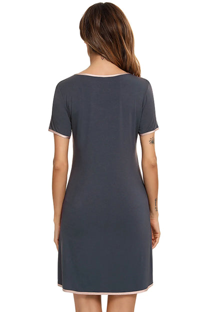Contrast Trim Pocketed Round Neck Lounge Dress - Premium Sleepwear from Trendsi - Just $27.99! Shop now at Handbags Specialist Headquarter
