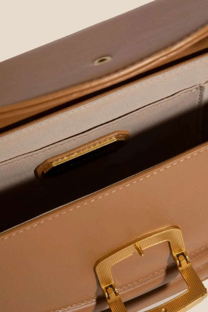 Fame Buckle Closure Crescent Faux Leather Crossbody Bag - Premium Crossbody Bag from Trendsi - Just $53.99! Shop now at Handbags Specialist Headquarter