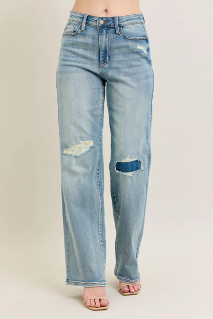 Judy Blue Full Size Hw Destroy & Knee Patch Straight Jeans Plus Size - Premium Women / Jeans & Denim from Trendsi - Just $71.99! Shop now at Handbags Specialist Headquarter