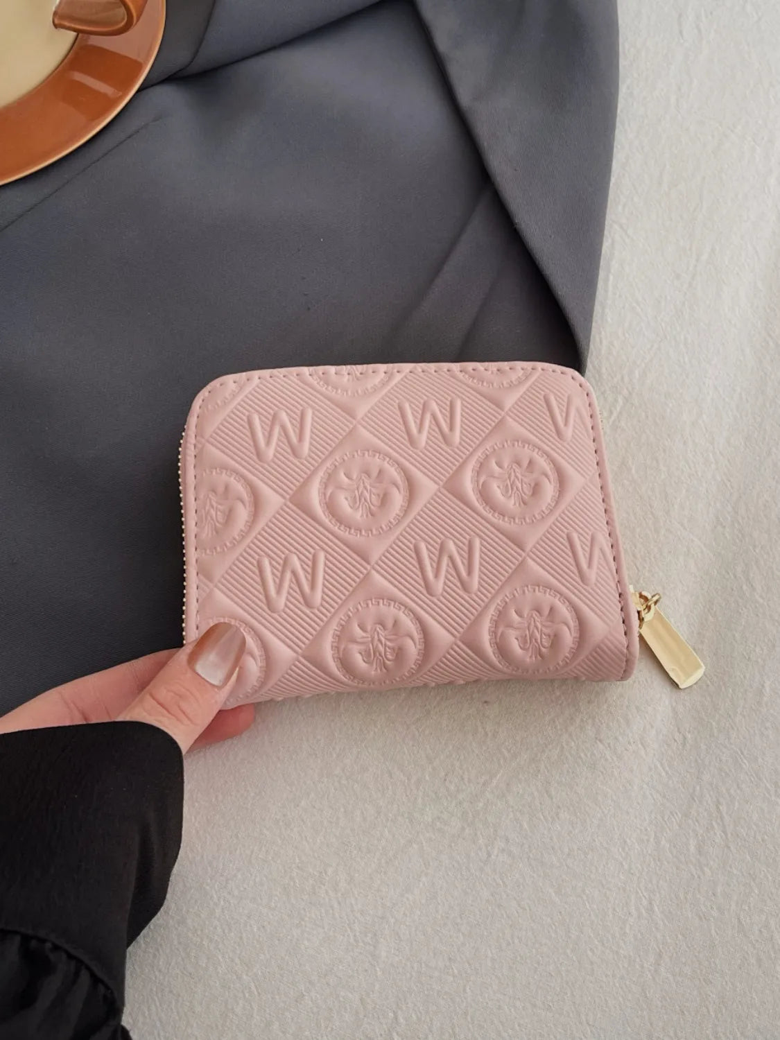 Embossed Zip Mini Wallet - Premium Wallet from Trendsi - Just $22.99! Shop now at Handbags Specialist Headquarter