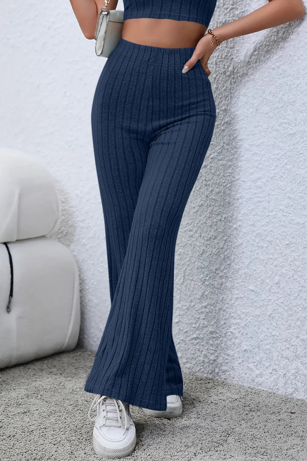 Basic Bae Full Size Ribbed High Waist Flare Pants - Premium Women Pants from Trendsi - Just $10.99! Shop now at Handbags Specialist Headquarter